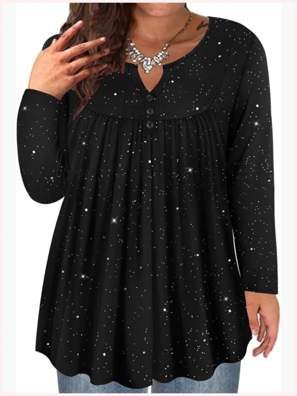 Plus Size Long Sleeve Tunic Top Flowy Swing Blouse Shirt 2X-5X